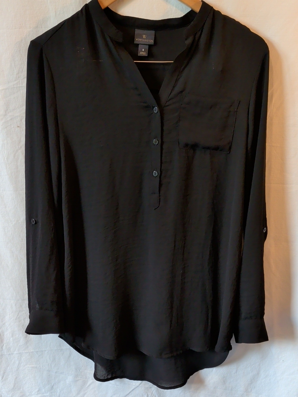 Worthington Black Long-Sleeve Henley Tunic Blouse